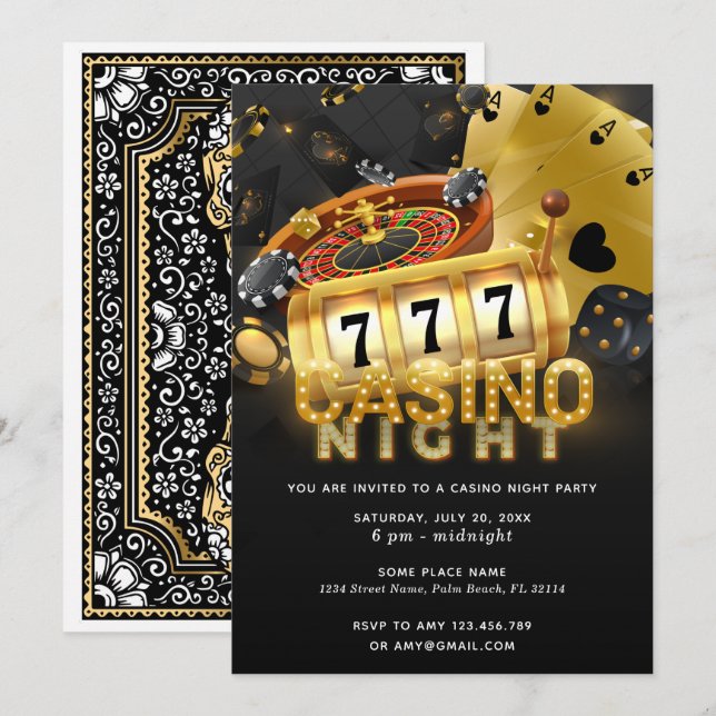 Invitación Casino Night Fiesta Black Gold (Anverso / Reverso)