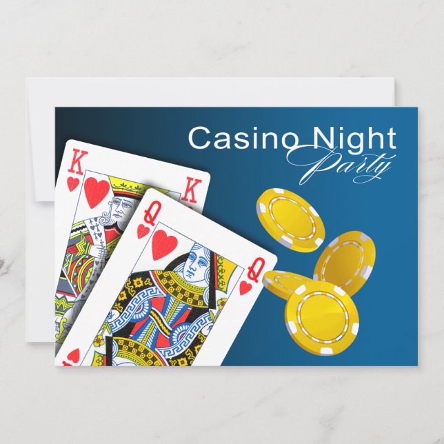 Invitación Casino Night Las Vegas Poker Fiesta - azul (Anverso)
