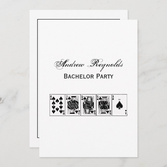 Invitación Casino Night Poker Royal Straight Flush Spades (Anverso / Reverso)