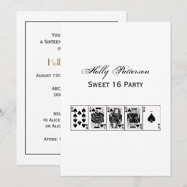 Invitación Casino Night Poker Royal Straight Flush Spades (Anverso / Reverso)