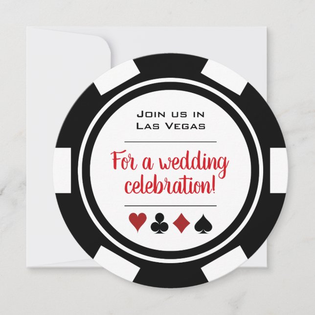 Invitación Casino Poker Chip Boda blanco y negro (Anverso)