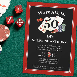 Invitación Casino Poker Surprise Birday Party