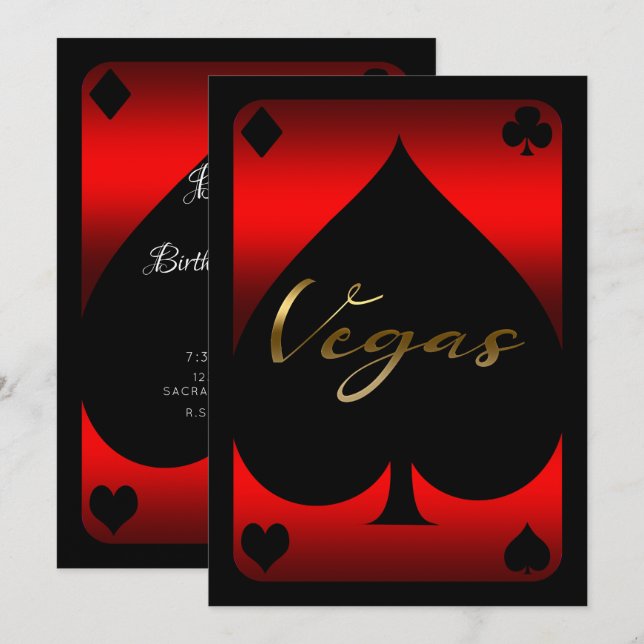 Invitación Casino Red & Black Spade Las Vegas 21º cumpleaños (Anverso / Reverso)