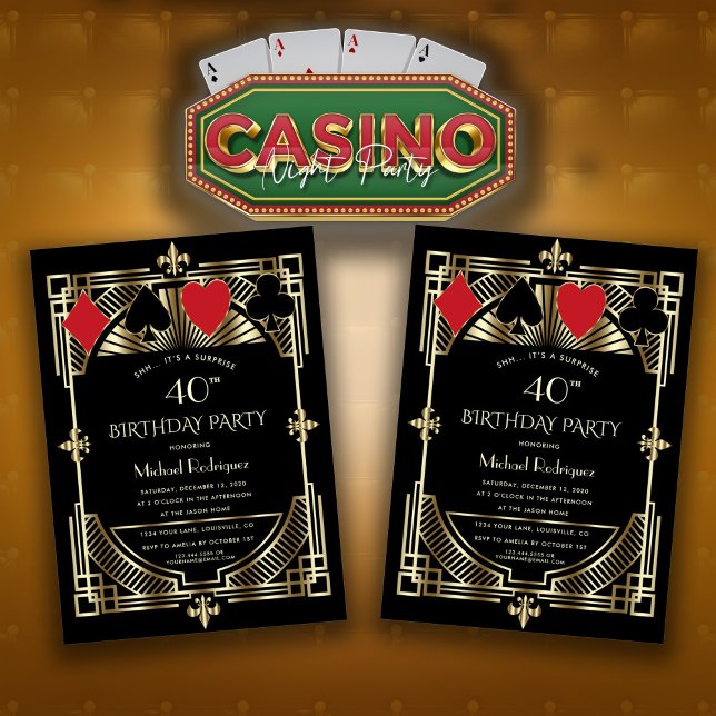 Invitación Casino Royale Great Gatsby 40 cumpleaños (birthday party invitation, casino night birthday invite, gold black Las Vegas birthday invitation)