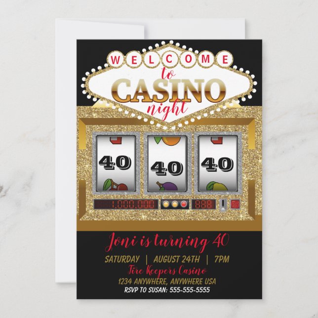 Invitación casino tragaperras máquina las Vegas casino noche (Anverso)