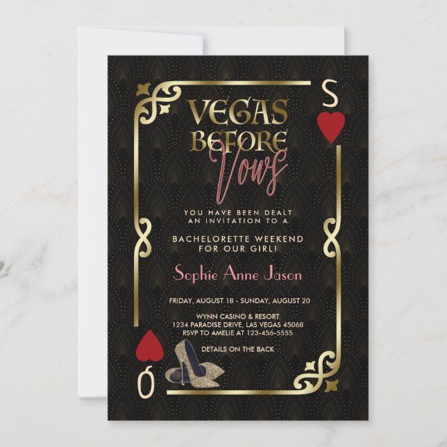 Invitación Casino Vegas Before Vows Gran Gatsby Bachelorette (Anverso)