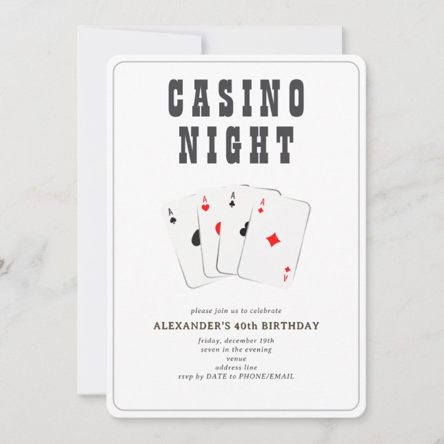 Invitación Casino Vegas Blackjack Poker Noche Fiesta Negro (Anverso)