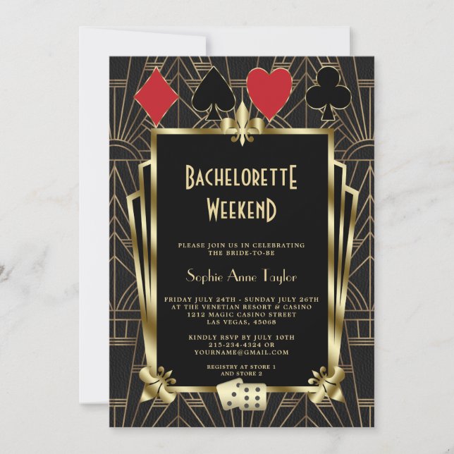 Invitación Casino Vegas Gran Gatsby Bachelorette Weekend (Anverso)