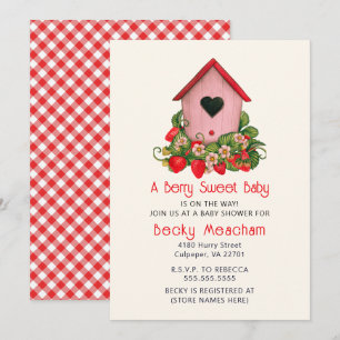Invitación Casita de pájaros adorable acuarela con fresas