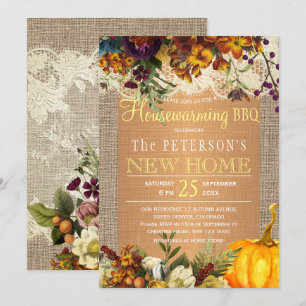 Invitación Caso rústico de otoño floral burlap hogar cálido b