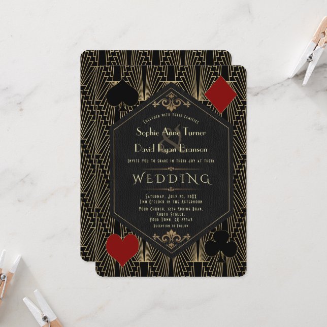 Invitación Casono Roaring 20s Great Gatsby Art Deco Wedding (Anverso/Reverso In Situ)