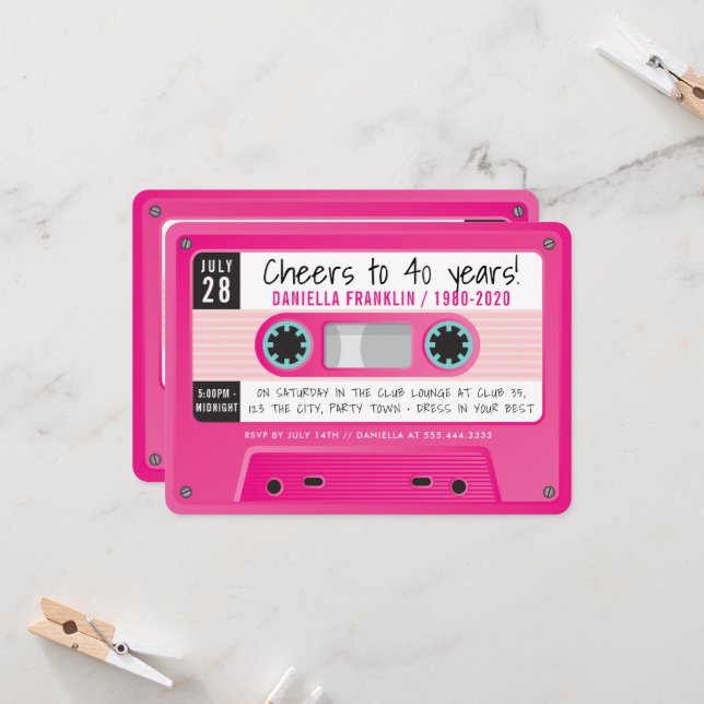 Invitación Funny DJ 80s Cinta cassette 40th Birthday personal