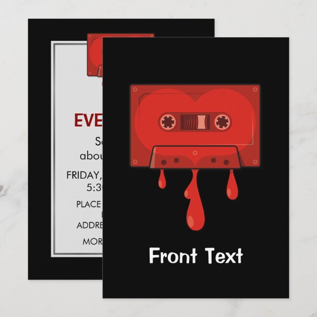 Invitación Cassette del corazón rojo (Anverso / Reverso)