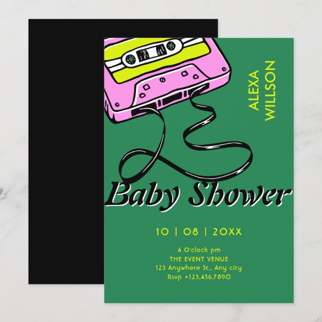 Invitación Cassette retro baby shower (Anverso / Reverso)