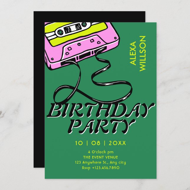 Invitación Cassette retro birthday (Anverso / Reverso)