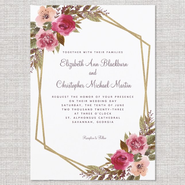 Invitación Cassis Boda púrpura Marco dorado Flora acuática (Subido por el creador)