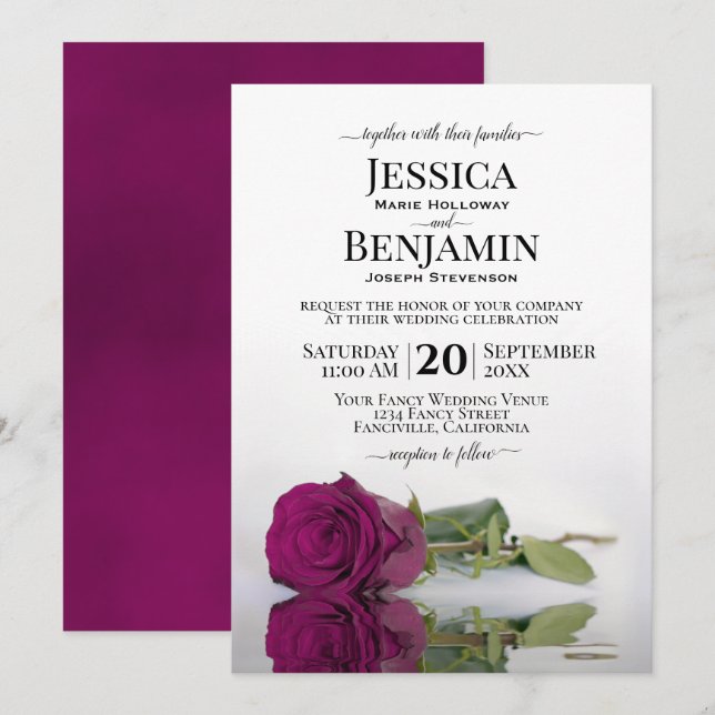 Invitación Cassis Cassis Rosa Púrpura Elegante Boda (Anverso / Reverso)