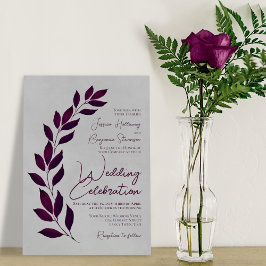 Invitación Cassis de escritura moderna hojas moradas en Boda 