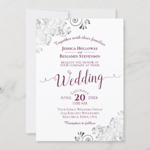 Invitación Cassis elegante de plata lacada morada sobre Boda
