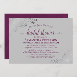 Invitación Cassis Morado y Plata Lace Gris Brillante Ducha