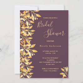 Invitación Cassis oro de escritura púrpura botánica Bridal Sh