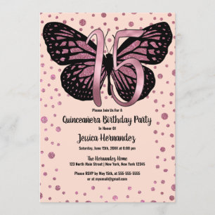 Invitación Cassis Purpurina de mariposa rosa Confetti Quincea