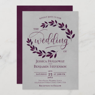 Invitación Cassis rústica hojas moradas elegante Boda gris
