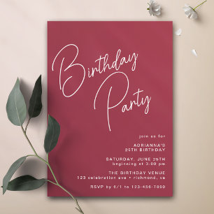 Invitación Castaño Tipografía moderna Cumpleaños rojo Borgo