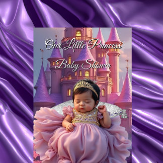 Invitación Castillo Baby Shower Princess Purple Gold
