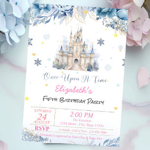 Invitación Castillo Chic Flores Azules Princesa Cuento de Had