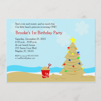 Invitación Castillo de árbol de navidad de playa 5x7 Invitaci