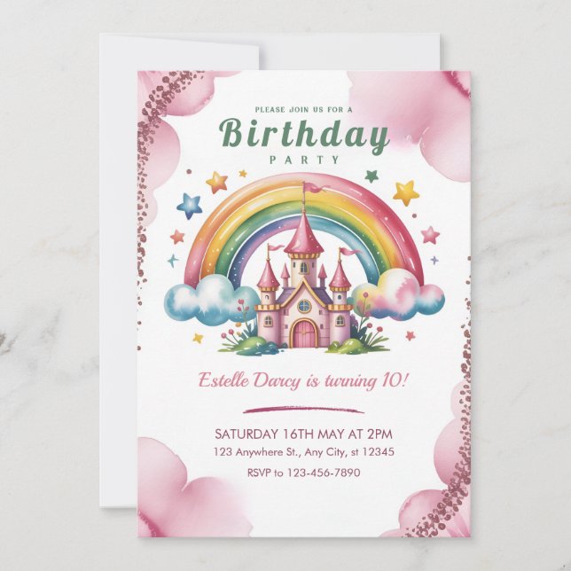 Invitación Castillo de Arcoíris Encantado (Anverso)