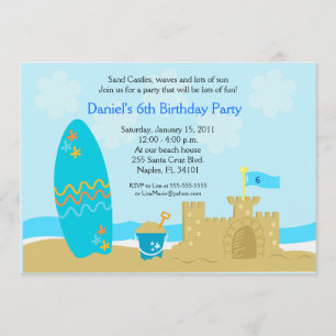 Invitación CASTILLO DE ARENA DE LA PLAYA DE SURF BOARD 5x7 In
