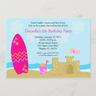 Invitación CASTILLO DE ARENA DE LA PLAYA DE SURF BOARD 5x7 In