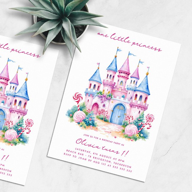 Invitación Castillo de Candyland Rosado Primer Fiesta de Cump (Subido por el creador)