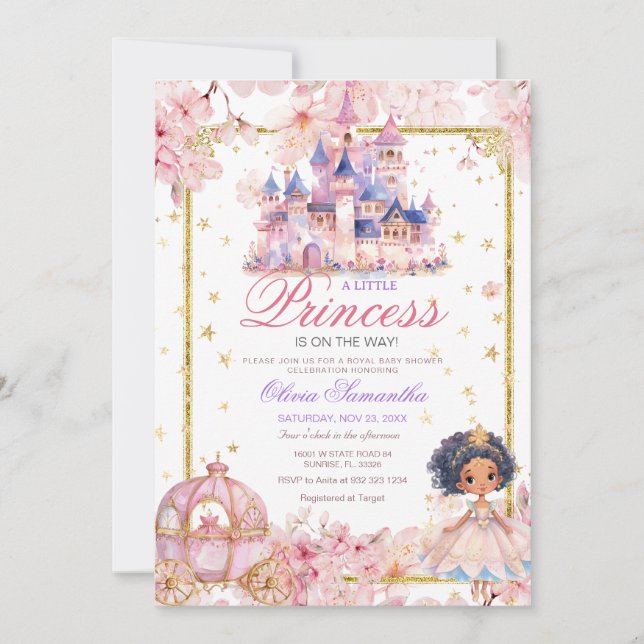 Invitación Castillo de Chica Princesa Africana Baby Shower (Anverso)