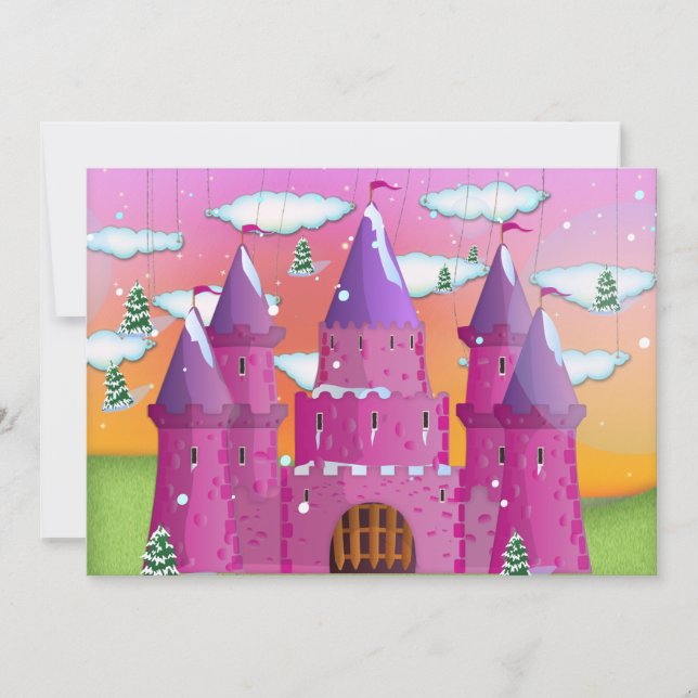 Invitación castillo de cuento de hadas Arcoíris (Anverso)