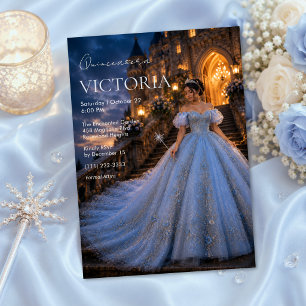 Invitación Castillo de Cuento de Hadas Azul Quinceañera