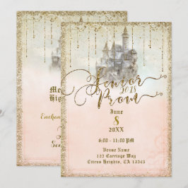 Invitación Castillo de cuento de hadas con brillo dorado Bail