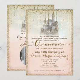 Invitación Castillo de Cuento de Hadas con Brillo Dorado para
