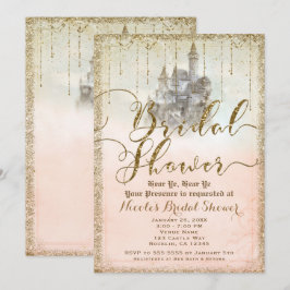 Invitación Castillo de Cuento de Hadas con Brillo Dorado para