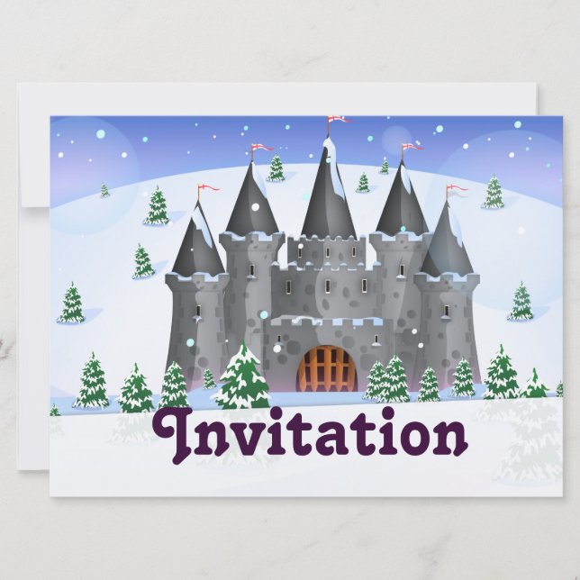 Invitación castillo de cuento de hadas de invierno (Anverso)