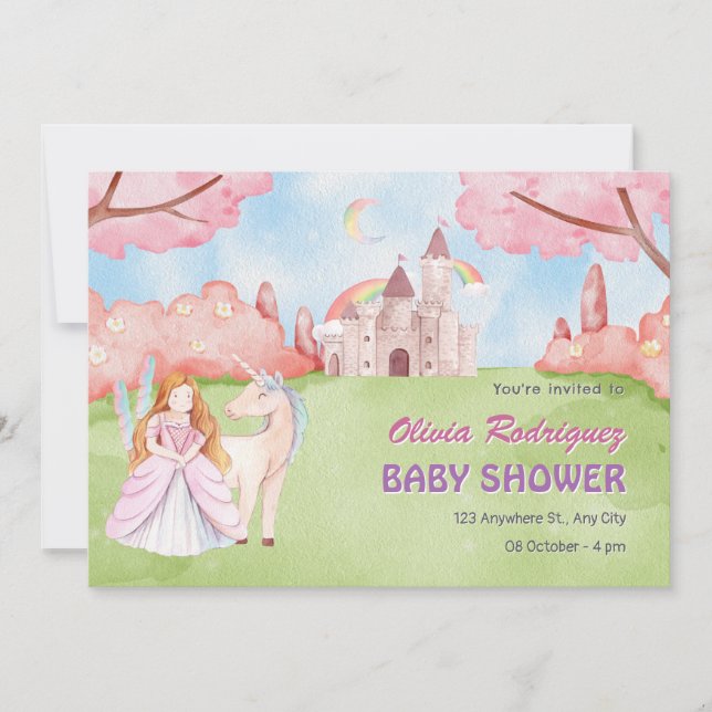Invitación Castillo de cuento de hadas princesa unicornio duc (Anverso)