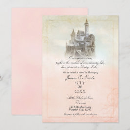 Invitación Castillo de Cuento de Hadas Soñado Rosa para Bodas