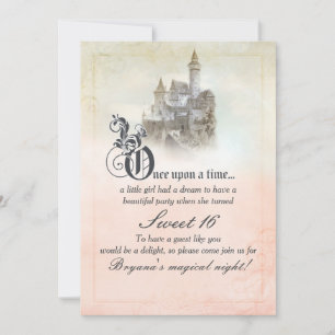 Invitación Castillo de cuento de hadas soñador rosa Sweet 16