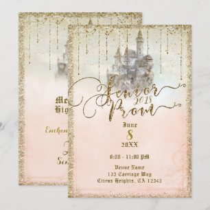 Invitación Castillo de cuentos de hadas con purpurina dorada 