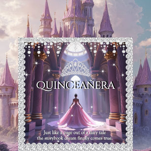 Invitación Castillo de Cumpleaños Quinceañera Rosa Purpura Di