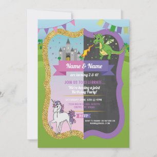 Invitación Castillo de dragón de princesa Unicornio Cumpleaño
