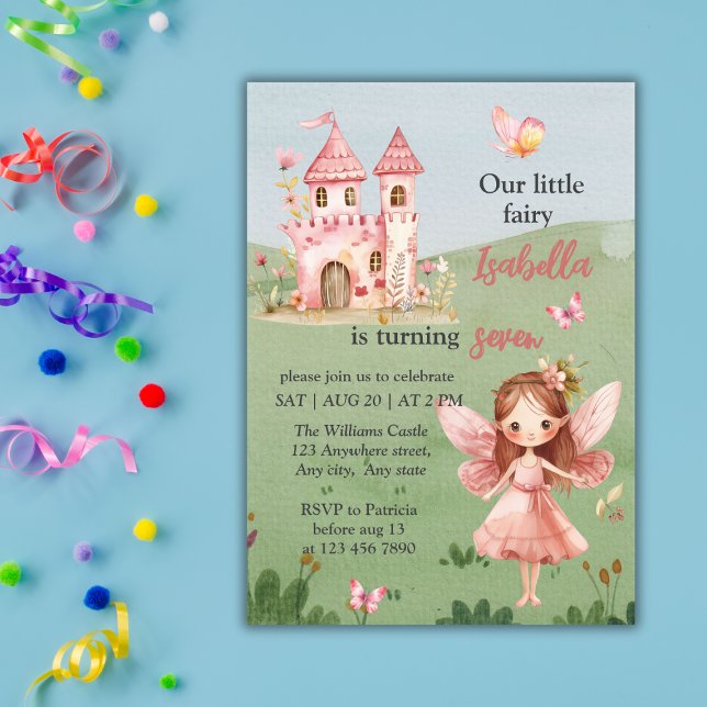Invitación Castillo de Hadas Rosa Mariposa Para Cualquier Eda (Subido por el creador)