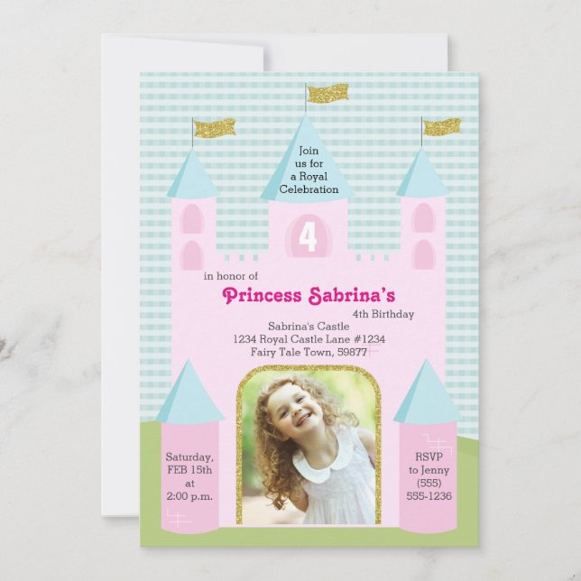 Invitación Castillo de la fiesta de cumpleaños de la foto de  (Anverso)